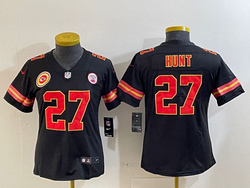 Youth Kansas City Chiefs 27 Hunt Black Second generations 2025 Nike Vapor Limited NFL Jersey style 6